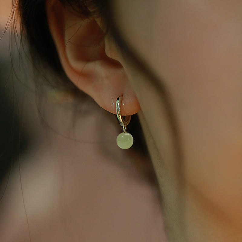 Karma Stone Round Jade Bead Prosperity Earrings