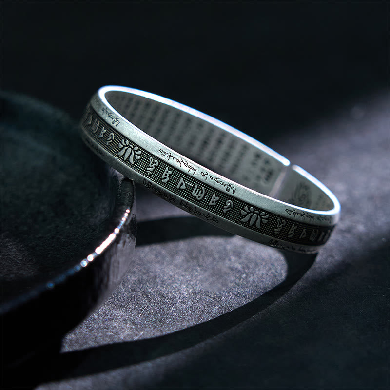 Karma Stone Om Mani Padme Hum Heart Sutra Mantra Lotus Peace Meditation Cuff Bracelet Bangle
