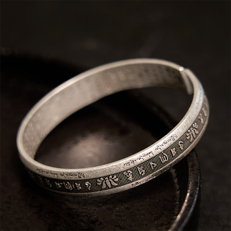 Karma Stone Om Mani Padme Hum Heart Sutra Mantra Lotus Peace Meditation Cuff Bracelet Bangle