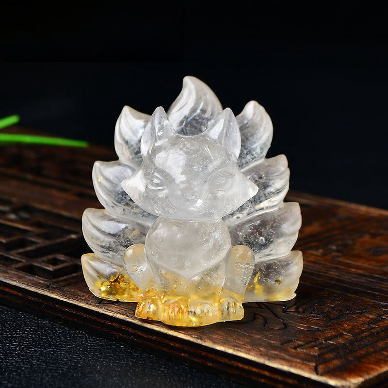 Karma Stone Natural Various Crystal Strawberry Quartz Amethyst Nine Tailed Fox Protection Home Decoration