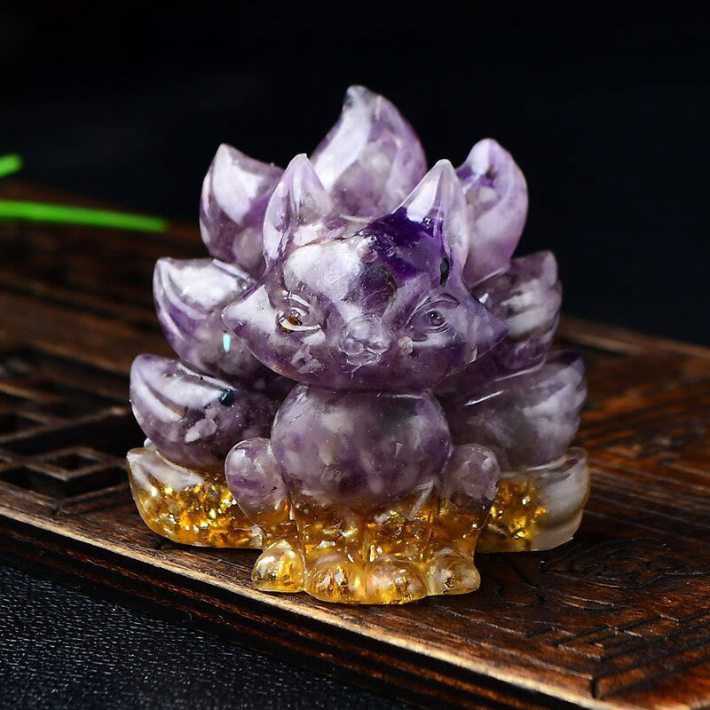 Karma Stone Natural Various Crystal Strawberry Quartz Amethyst Nine Tailed Fox Protection Home Decoration