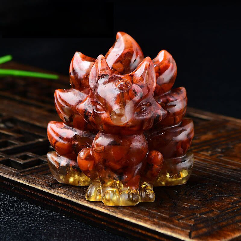 Karma Stone Natural Various Crystal Strawberry Quartz Amethyst Nine Tailed Fox Protection Home Decoration