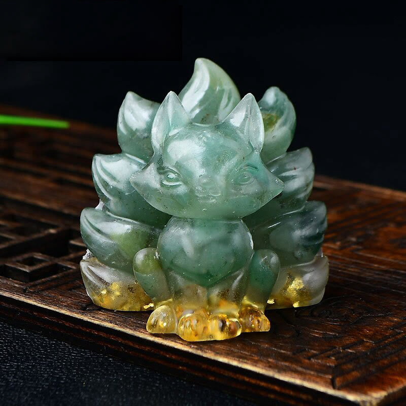 Karma Stone Natural Various Crystal Strawberry Quartz Amethyst Nine Tailed Fox Protection Home Decoration