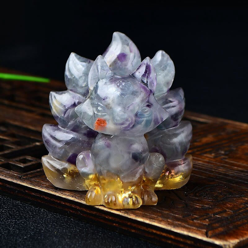 Karma Stone Natural Various Crystal Strawberry Quartz Amethyst Nine Tailed Fox Protection Home Decoration