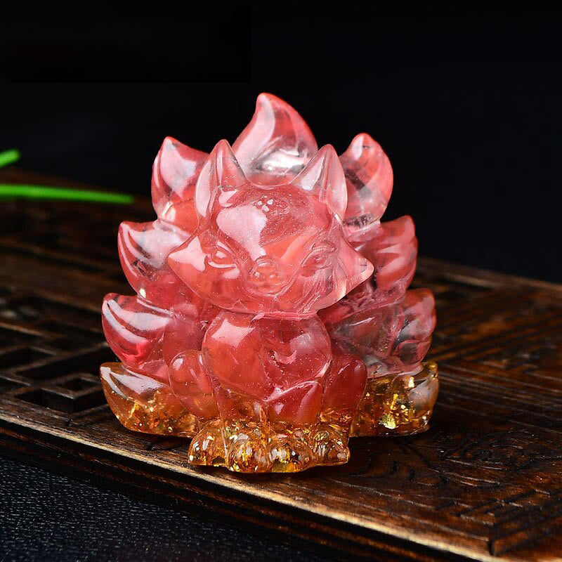 Karma Stone Natural Various Crystal Strawberry Quartz Amethyst Nine Tailed Fox Protection Home Decoration