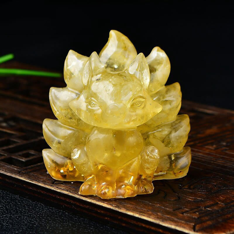 Karma Stone Natural Various Crystal Strawberry Quartz Amethyst Nine Tailed Fox Protection Home Decoration