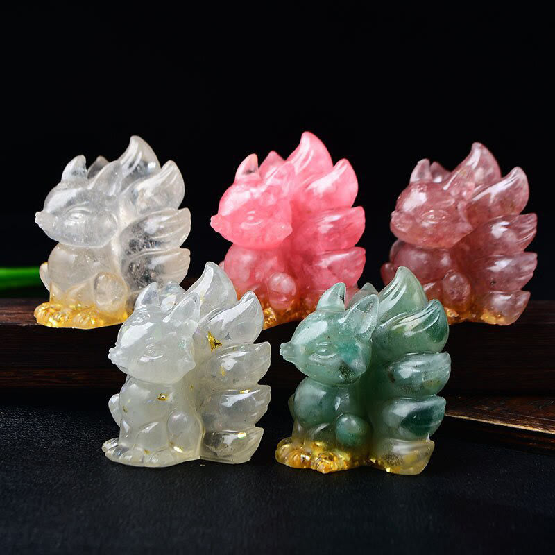 Karma Stone Natural Various Crystal Strawberry Quartz Amethyst Nine Tailed Fox Protection Home Decoration