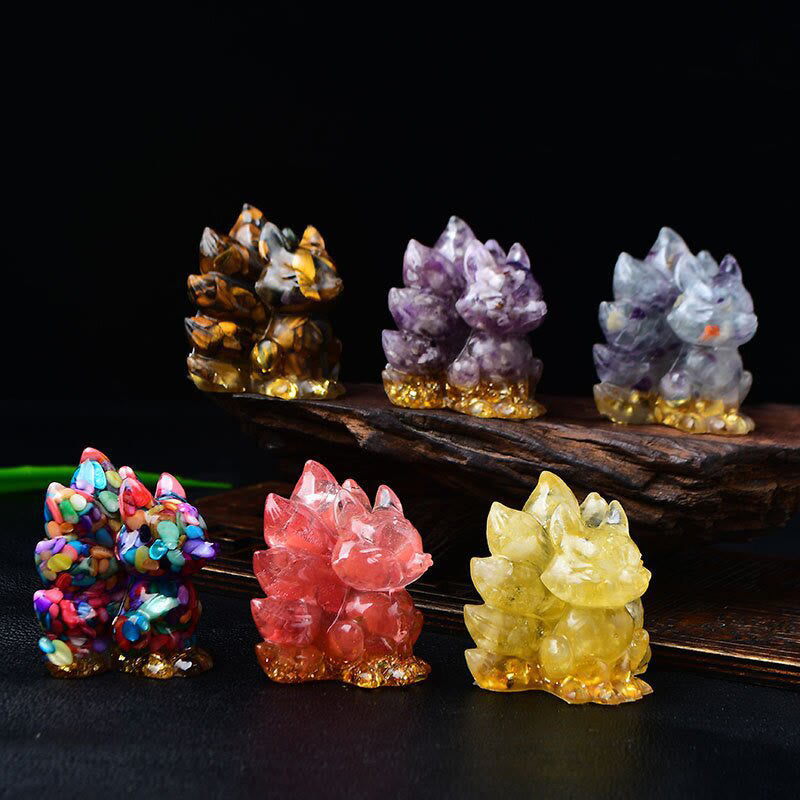 Karma Stone Natural Various Crystal Strawberry Quartz Amethyst Nine Tailed Fox Protection Home Decoration