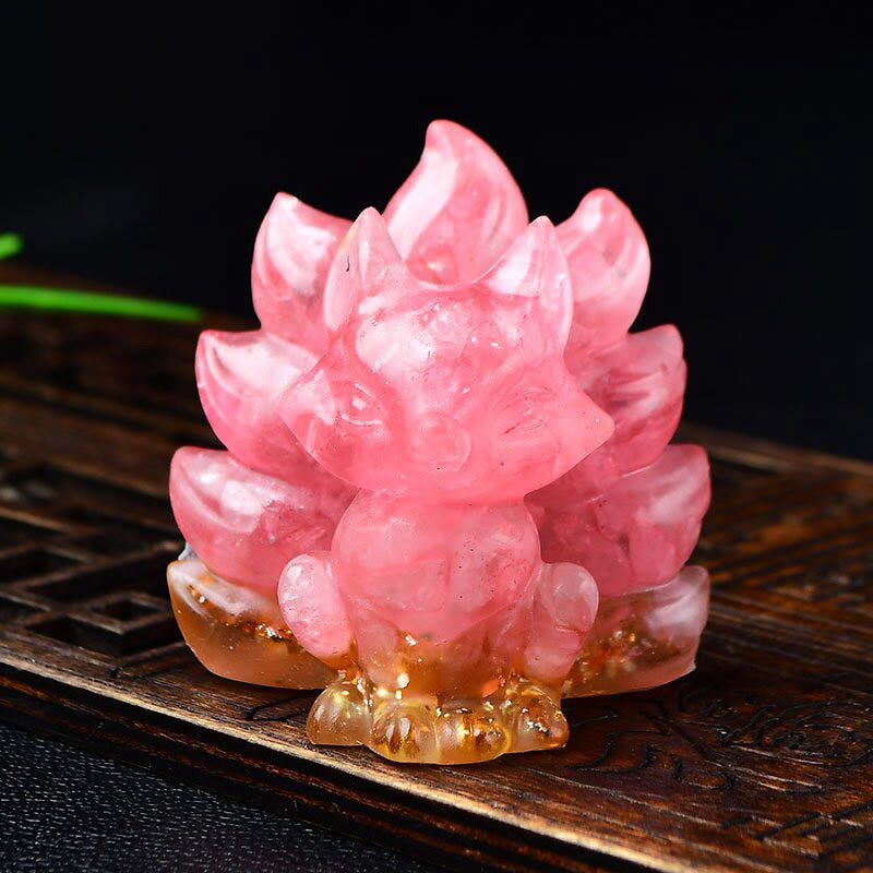 Karma Stone Natural Various Crystal Strawberry Quartz Amethyst Nine Tailed Fox Protection Home Decoration