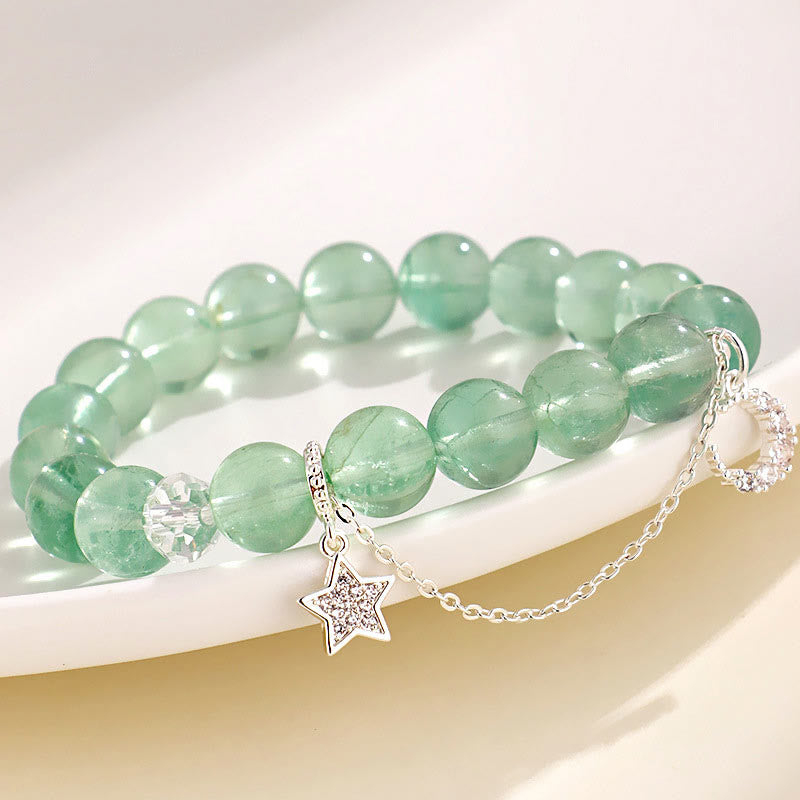 Karma Stone Green Fluorite Beads Moon Star Peace Bracelet