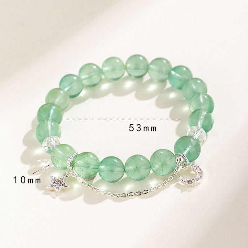 Karma Stone Green Fluorite Beads Moon Star Peace Bracelet