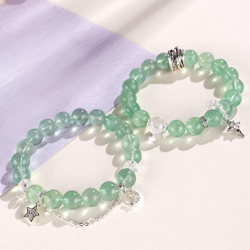 Karma Stone Green Fluorite Beads Moon Star Peace Bracelet