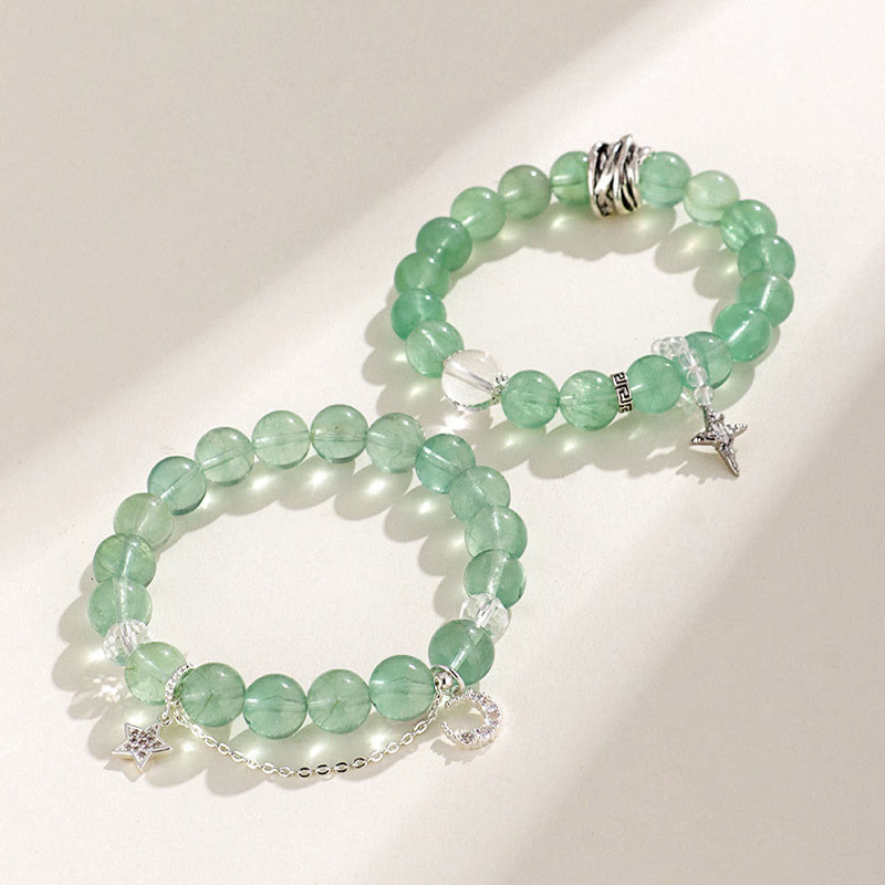 Karma Stone Green Fluorite Beads Moon Star Peace Bracelet
