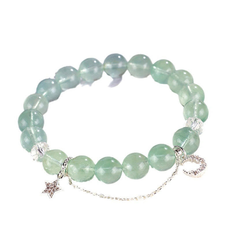 Karma Stone Green Fluorite Beads Moon Star Peace Bracelet