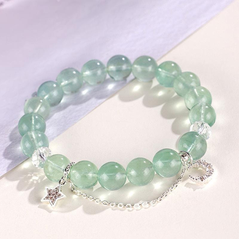Karma Stone Green Fluorite Beads Moon Star Peace Bracelet