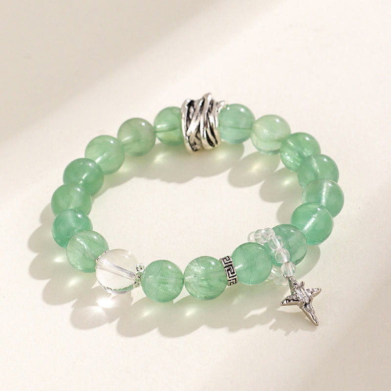 Karma Stone Green Fluorite Beads Moon Star Peace Bracelet