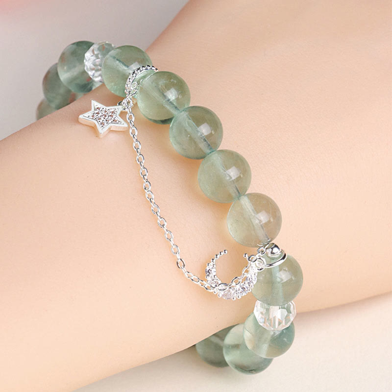 Karma Stone Green Fluorite Beads Moon Star Peace Bracelet