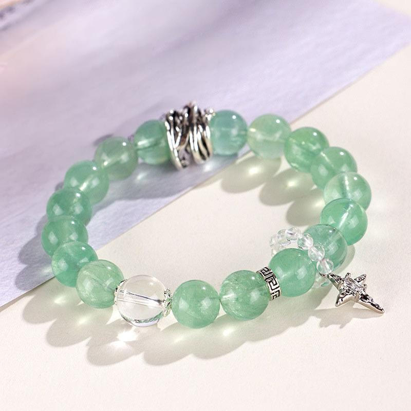 Karma Stone Green Fluorite Beads Moon Star Peace Bracelet