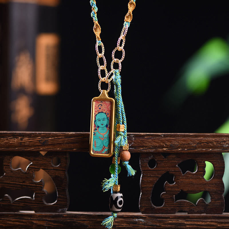 Karma Stone Tibet God Of Wealth Titanium Steel Thangka Wealth Necklace Pendant
