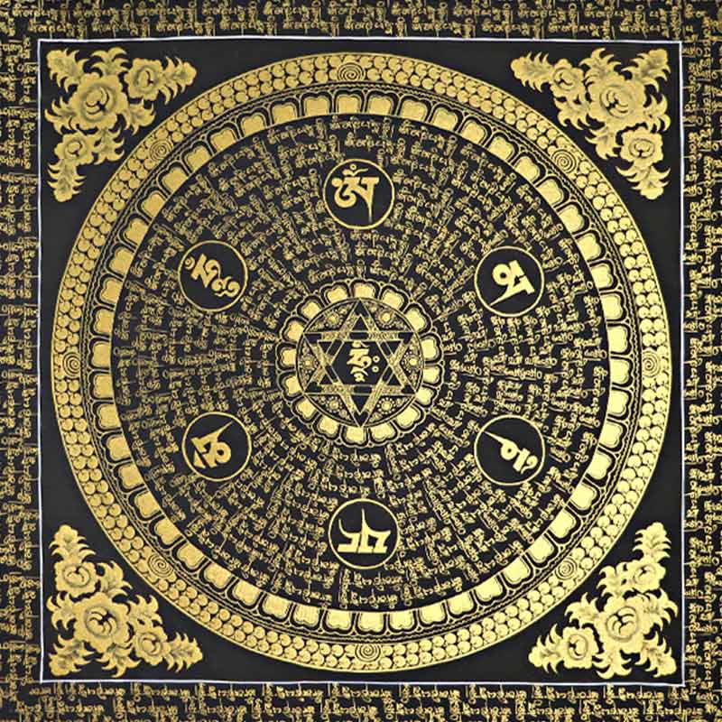 Karma Stone Tibetan Thangka Painting Om Mani Padme Hum Scripture Handmade Decoration(Random Style)