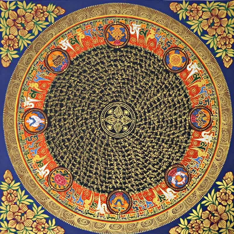 Karma Stone Tibetan Thangka Painting Om Mani Padme Hum Scripture Handmade Decoration(Random Style)