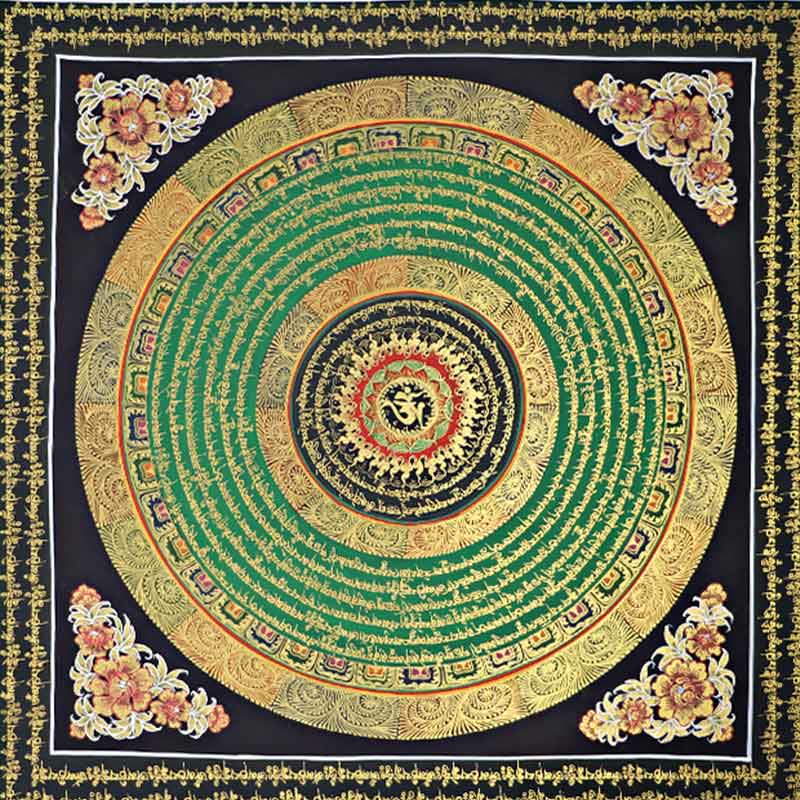 Karma Stone Tibetan Thangka Painting Om Mani Padme Hum Scripture Handmade Decoration(Random Style)