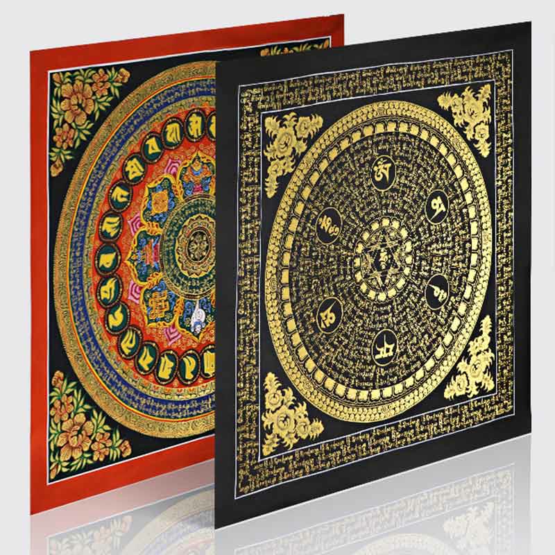 Karma Stone Tibetan Thangka Painting Om Mani Padme Hum Scripture Handmade Decoration(Random Style)