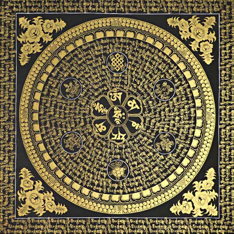 Karma Stone Tibetan Thangka Painting Om Mani Padme Hum Scripture Handmade Decoration(Random Style)