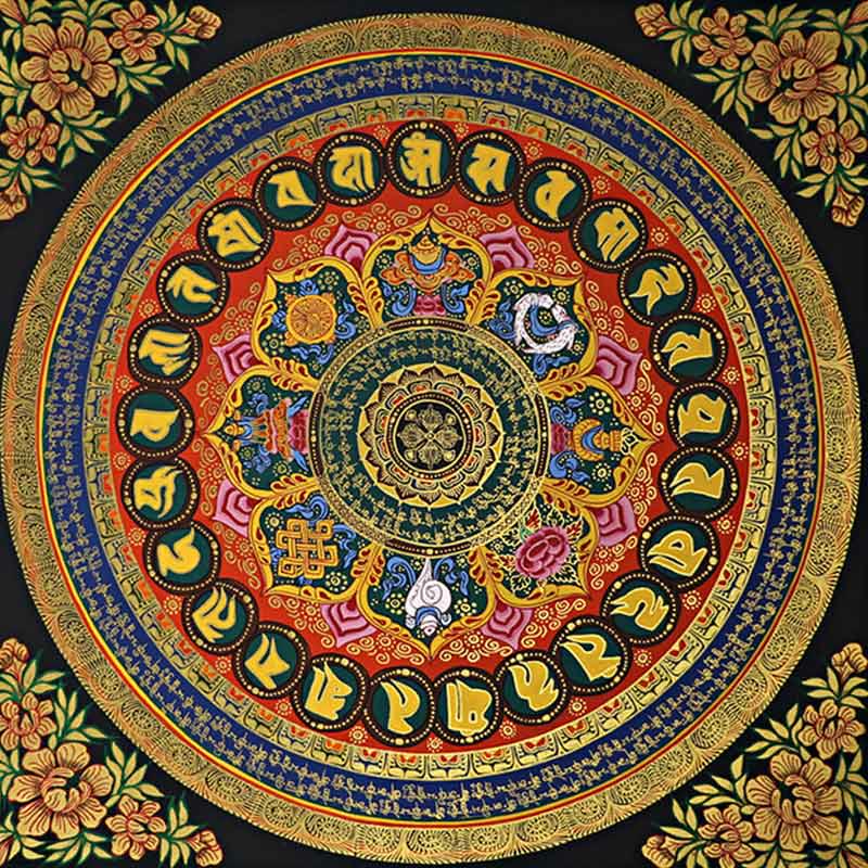 Karma Stone Tibetan Thangka Painting Om Mani Padme Hum Scripture Handmade Decoration(Random Style)