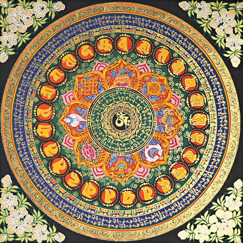 Karma Stone Tibetan Thangka Painting Om Mani Padme Hum Scripture Handmade Decoration(Random Style)