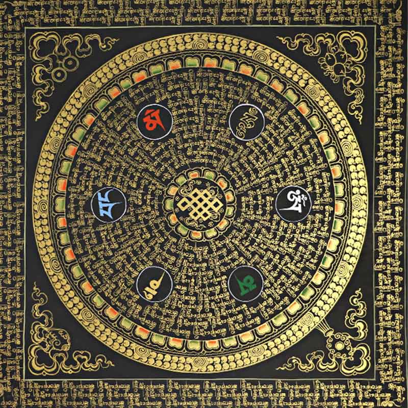 Karma Stone Tibetan Thangka Painting Om Mani Padme Hum Scripture Handmade Decoration(Random Style)
