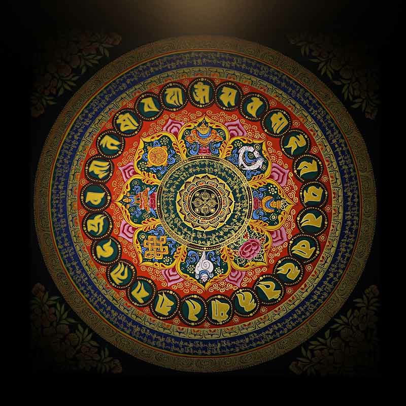 Karma Stone Tibetan Thangka Painting Om Mani Padme Hum Scripture Handmade Decoration(Random Style)