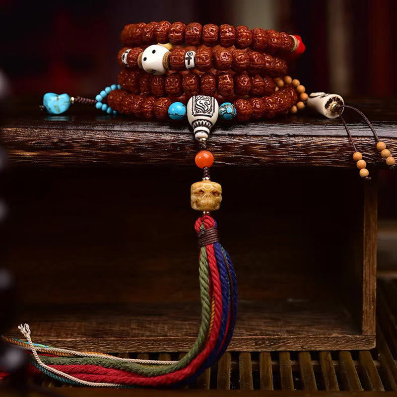 Karma Stone 108 Beads Rudraksha Bodhi Seed Wealth Tassel Mala