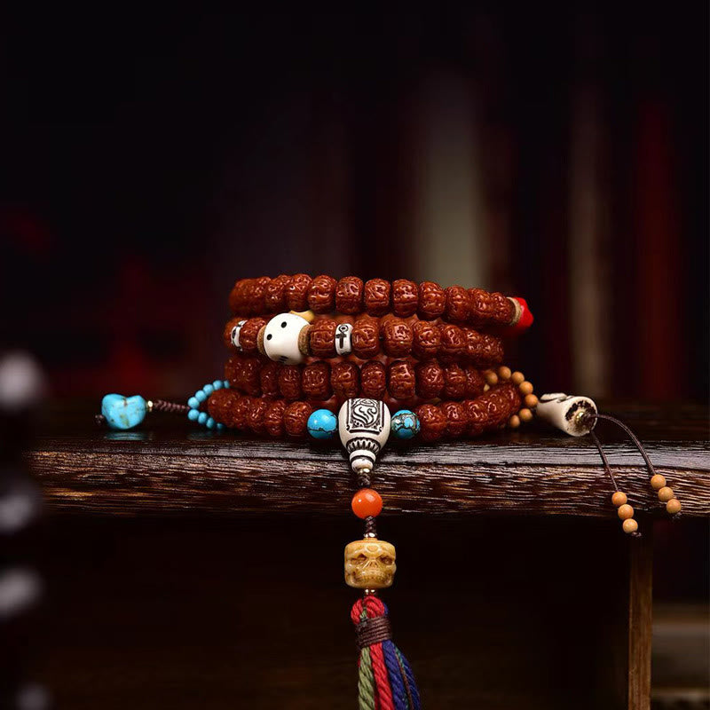 Karma Stone 108 Beads Rudraksha Bodhi Seed Wealth Tassel Mala