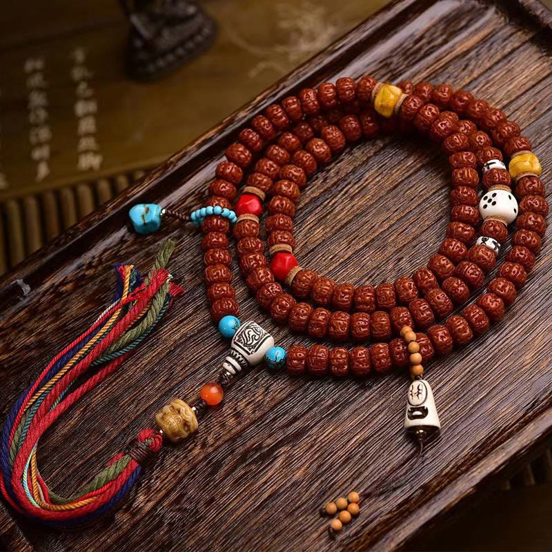 Karma Stone 108 Beads Rudraksha Bodhi Seed Wealth Tassel Mala