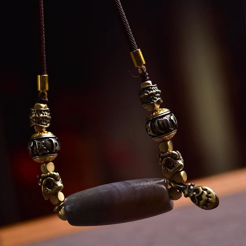 Karma Stone Tibet Dzi Bead Om Mani Padme Hum Protection Necklace Pendant