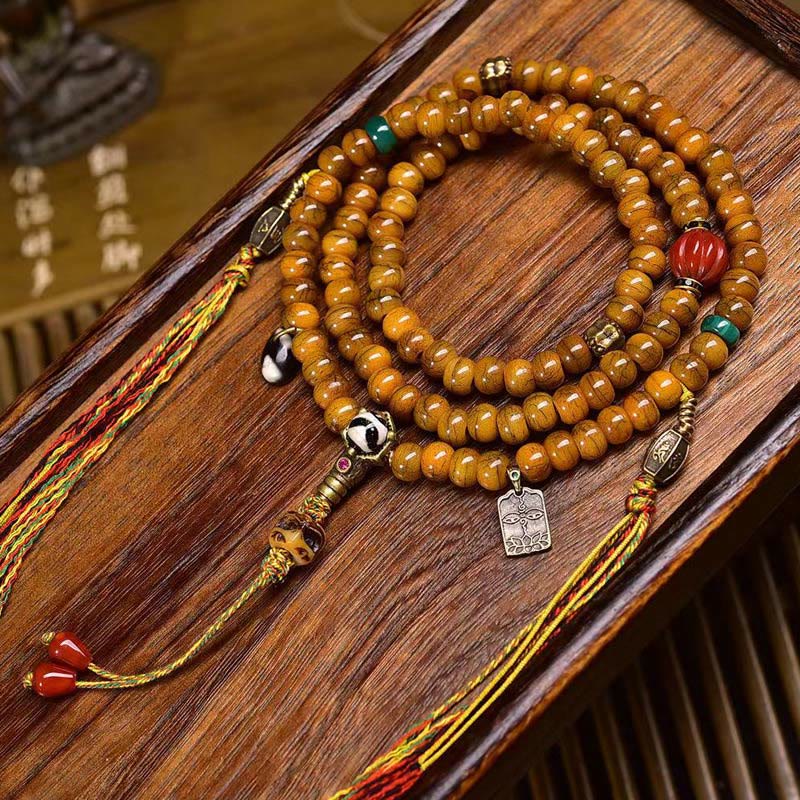 Karma Stone Tibetan 108 Beads Yak Bone Dzi Bead Keep Away Evil Spirits Mala