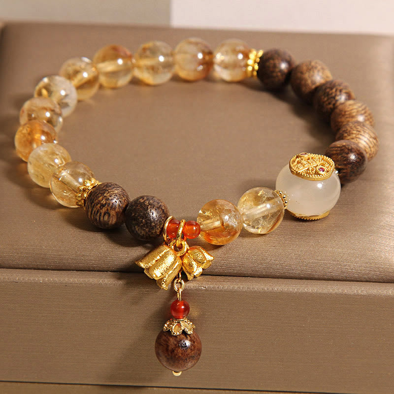 Karma Stone Citrine Agarwood Lily Of The Valley Five Directions Gods Of Wealth Protection Bracelet