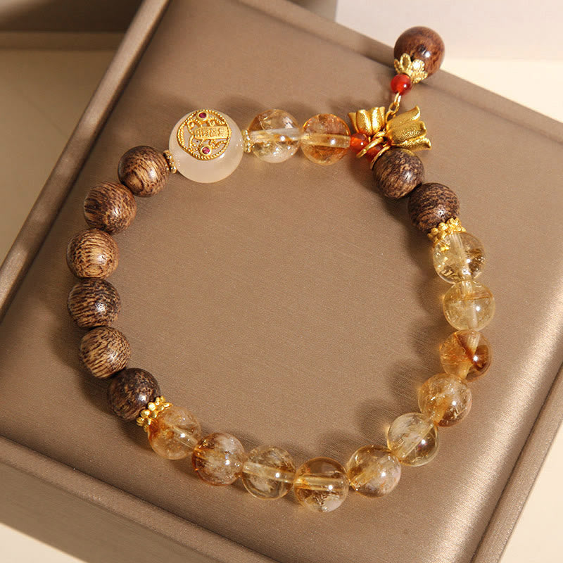 Karma Stone Citrine Agarwood Lily Of The Valley Five Directions Gods Of Wealth Protection Bracelet