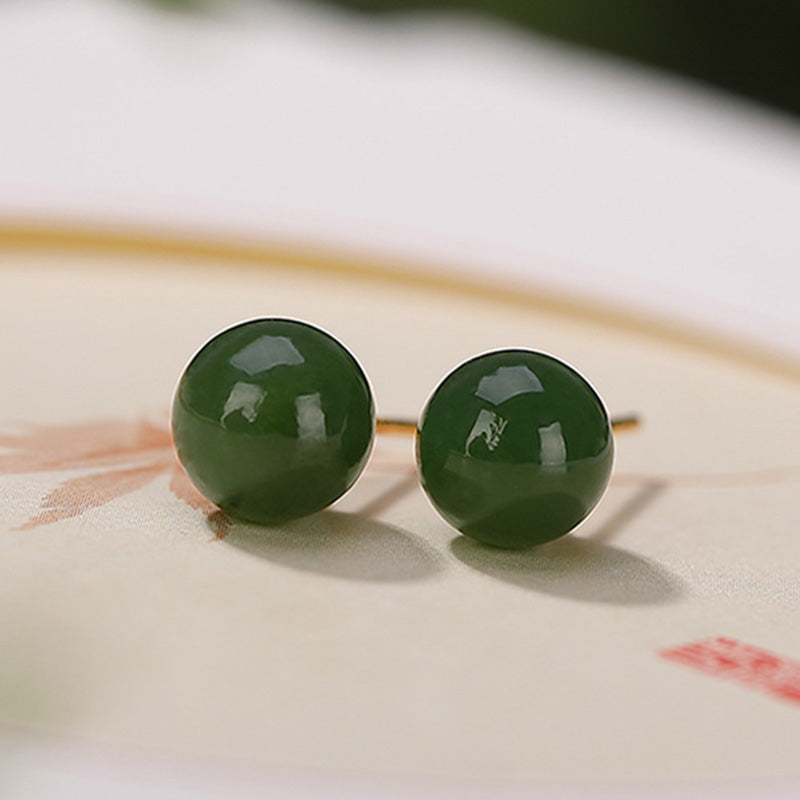 Karma Stone 925 Sterling Silver Round Cyan Jade Healing Calm Stud Earrings