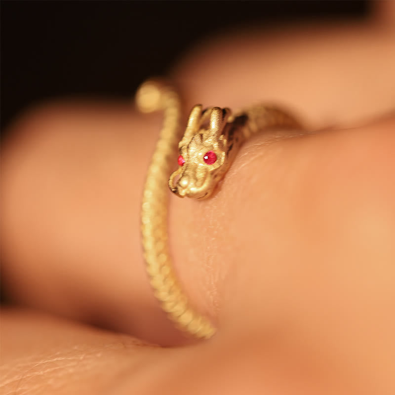 Karma Stone 925 Sterling Silver Vintage Year of the Dragon Luck Protection Strength Adjustable Ring