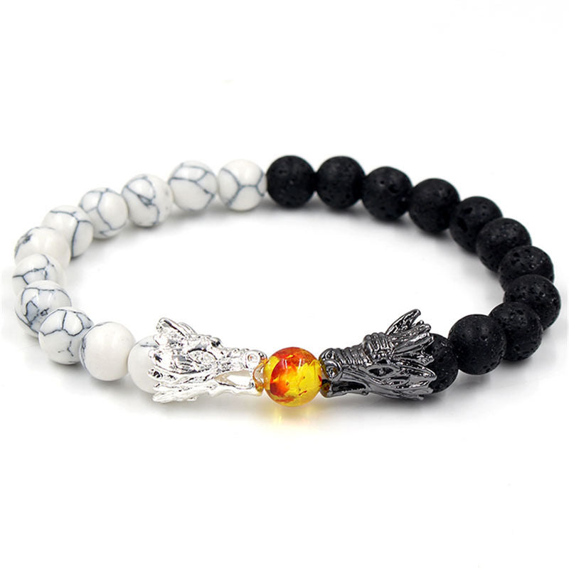 Karma Stone White Turquoise Lava Rock Dragon Blessing Beaded Bracelet