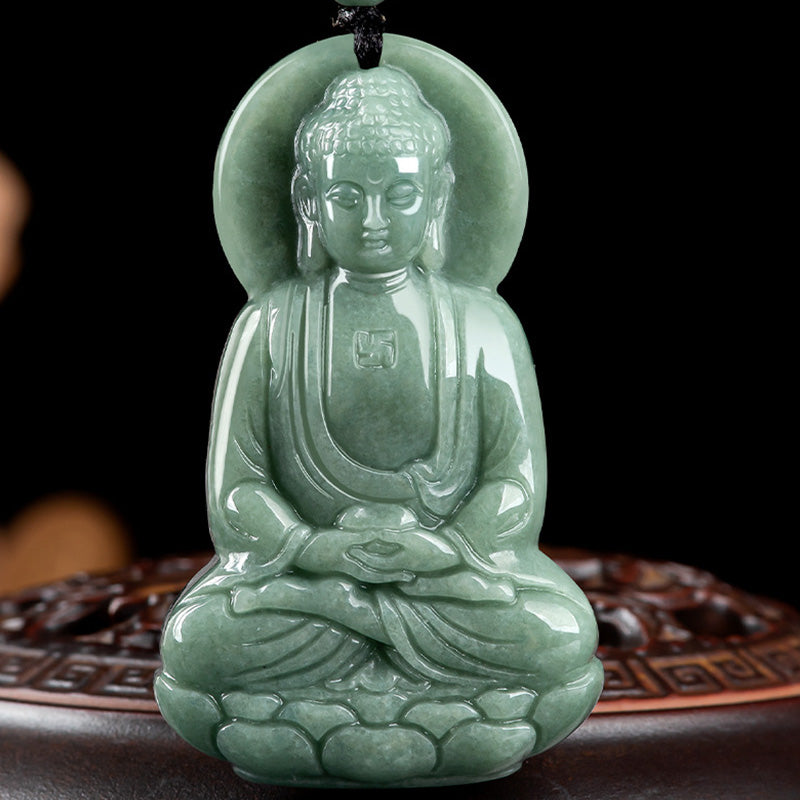 Karma Stone Amitabha Buddha Jade Amulet Compassion String Necklace