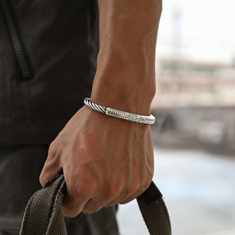 Karma Stone Tibetan Om Mani Padme Hum Heart Sutra Purity Cuff Bracelet
