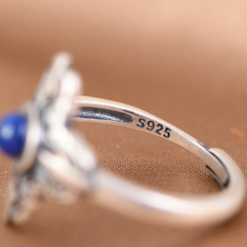 Karma Stone Tibet 925 Sterling Silver Natural Lazurite Positive Adjustable Ring