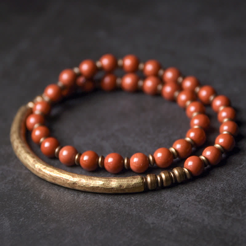Karma Stone Red Jasper Moss Agate Black Obsidian Crystal Copper Peace Couple Bracelet