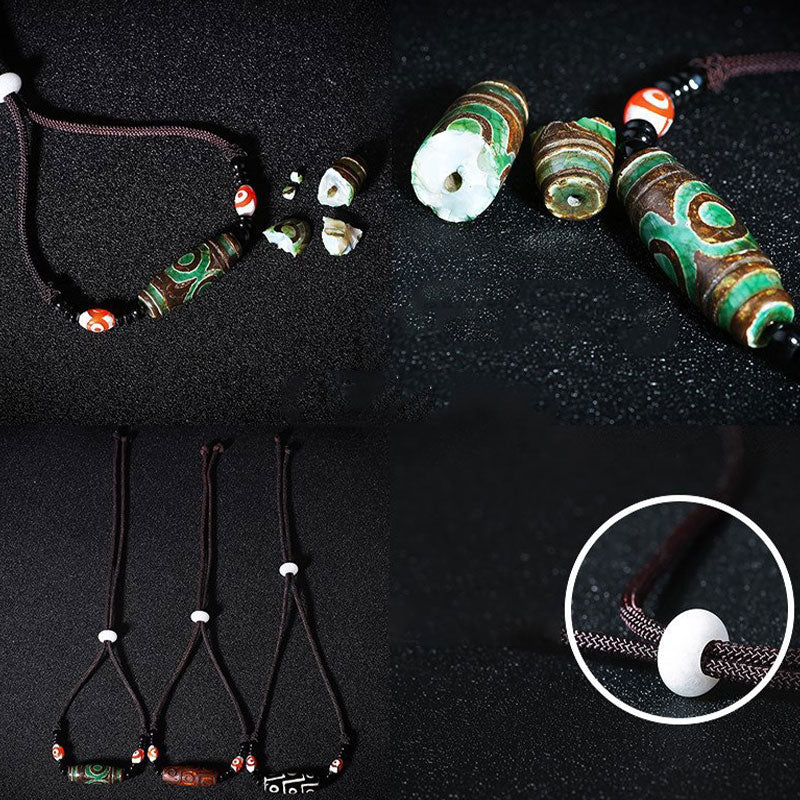 Karma Stone Tibetan Nine-Eye Dzi Bead Protection String Necklace