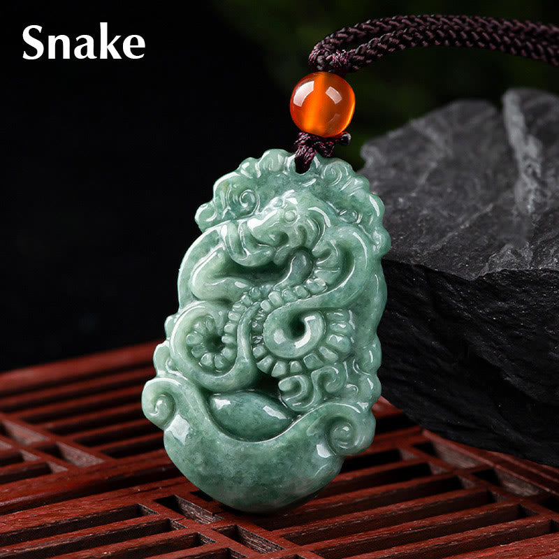 Karma Stone Natural Jade 12 Chinese Zodiac Prosperity Necklace Pendant