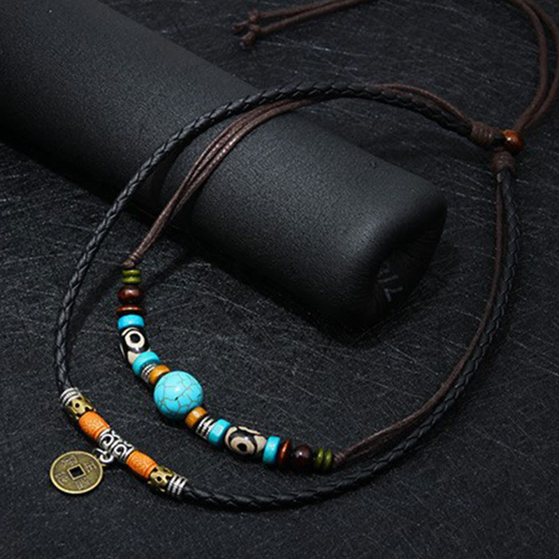Karma Stone Turquoise Dzi Bead Protection Necklace