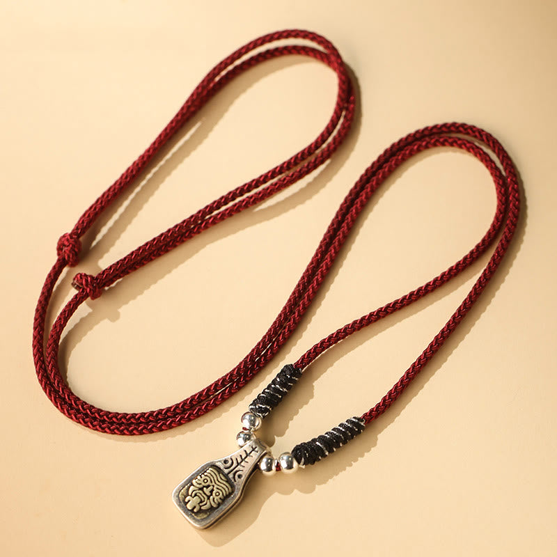 Karma Stone Tibetan 925 Sterling Silver Zakiram Goddess of Wealth Protection Rope Necklace Pendant